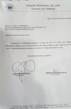 Câmara devolve mais de 2,7 milhões à Prefeitura da Lapa — Câmara Municipal da Lapa Câmara devolve mais de 2,7 milhões à Prefeitura da Lapa — Câmara Municipal da Lapa