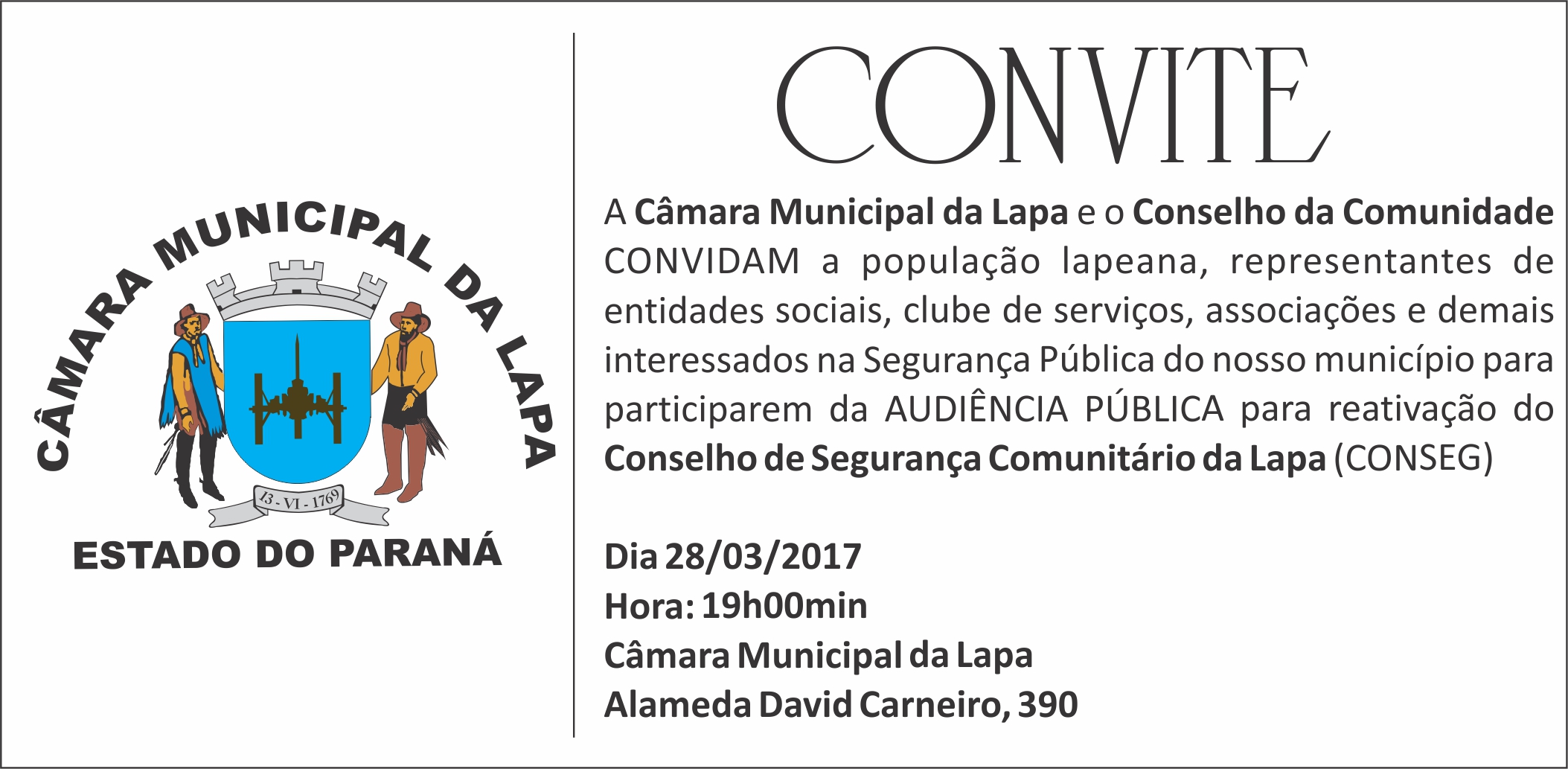 Câmara da Lapa discutirá reativação do Conseg